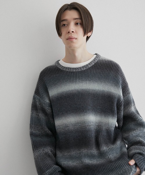 JUNRED(ジュンレッド)の「オンブレボーダービッグニット(ニット/セーター・メンズ・グレー/オレンジ系その他/グリーン系その他・M/L/S)」の7枚目の写真