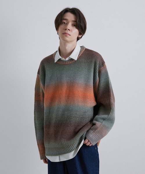 JUNRED(ジュンレッド)の「オンブレボーダービッグニット(ニット/セーター・メンズ・グレー/オレンジ系その他/グリーン系その他・M/L/S)」の10枚目の写真