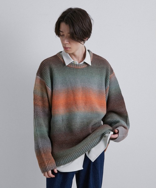 JUNRED(ジュンレッド)の「オンブレボーダービッグニット(ニット/セーター・メンズ・グレー/オレンジ系その他/グリーン系その他・M/L/S)」の11枚目の写真