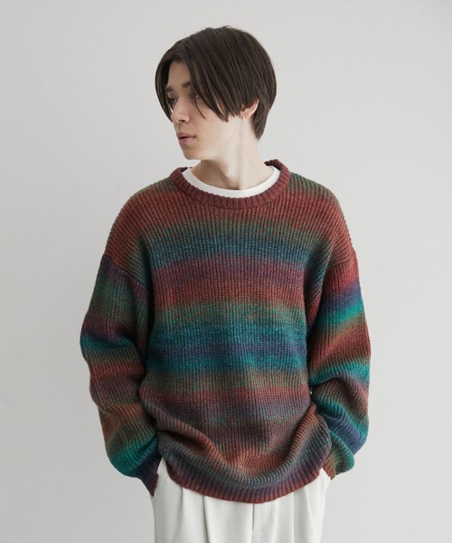 JUNRED(ジュンレッド)の「オンブレボーダービッグニット(ニット/セーター・メンズ・グレー/オレンジ系その他/グリーン系その他・M/L/S)」の12枚目の写真