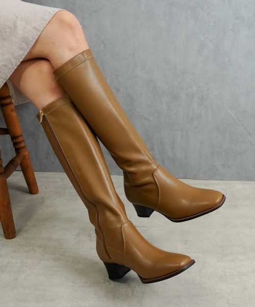 Fabby fabby（ファビィーファビィー）の「スクエアストレッチロングブーツ（ブーツ・レディース・ブラック/ブラウン・SMALL/LARGE/MEDIUM）」の2枚目の写真