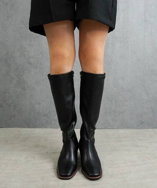 Fabby fabby（ファビィーファビィー）の「スクエアストレッチロングブーツ（ブーツ・レディース・ブラック/ブラウン・SMALL/LARGE/MEDIUM）」の13枚目の写真