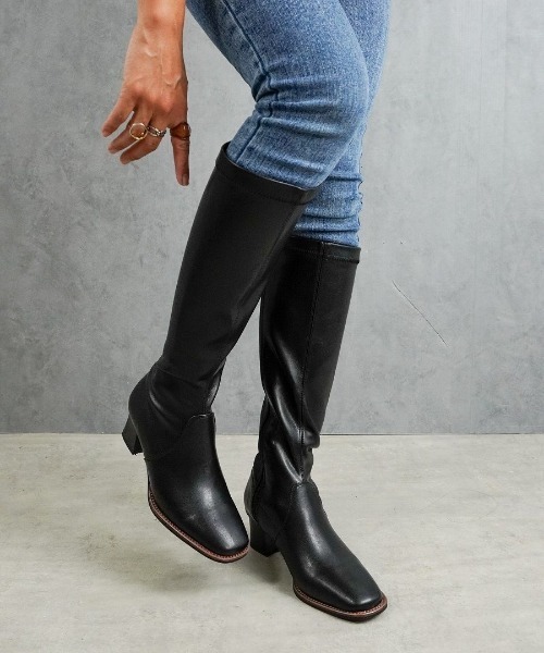 Fabby fabby（ファビィーファビィー）の「スクエアストレッチロングブーツ（ブーツ・レディース・ブラック/ブラウン・SMALL/LARGE/MEDIUM）」の15枚目の写真