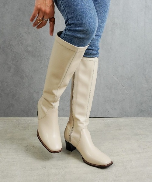 Fabby fabby（ファビィーファビィー）の「スクエアストレッチロングブーツ（ブーツ・レディース・ブラック/ブラウン・SMALL/LARGE/MEDIUM）」の7枚目の写真