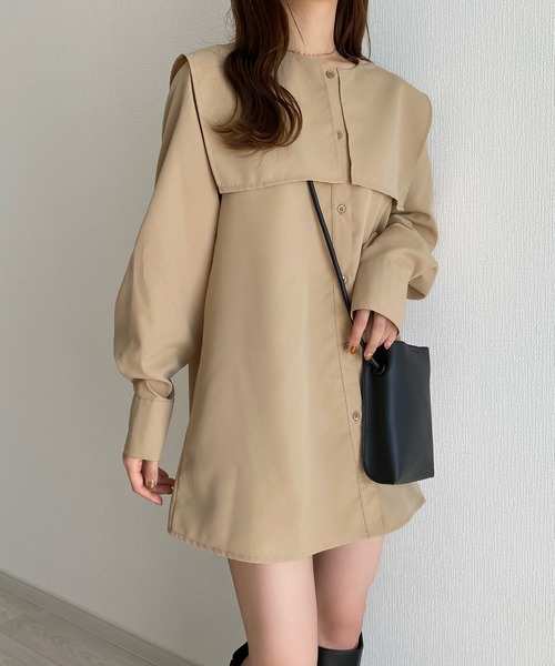 callautia（カラウティア）の「セーラーカラーブラウス（シャツ/ブラウス・レディース・キャメル/アイボリー/ブラック/ベージュ/ホワイト/ライトグレー・SMALL/LARGE/MEDIUM/X-LARGE）」の5枚目の写真