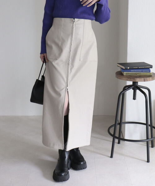 fredy emue（フレディエミュ）の「フェイクレザー フロントジップスカート（スカート・レディース・ブラック/ベージュ/ブラウン・38/36）」の14枚目の写真