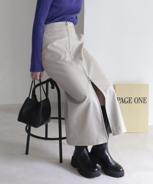 fredy emue（フレディエミュ）の「フェイクレザー フロントジップスカート（スカート・レディース・ブラック/ベージュ/ブラウン・38/36）」の15枚目の写真