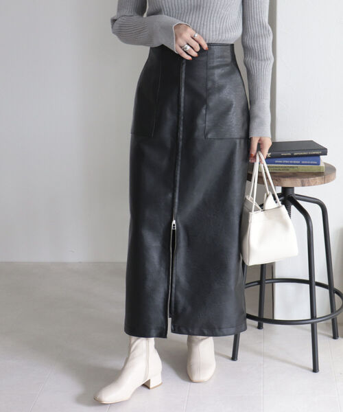 fredy emue（フレディエミュ）の「フェイクレザー フロントジップスカート（スカート・レディース・ブラック/ベージュ/ブラウン・38/36）」の20枚目の写真