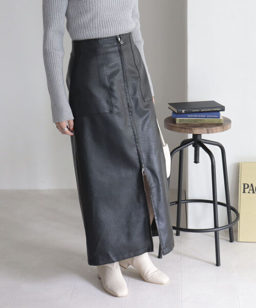 fredy emue（フレディエミュ）の「フェイクレザー フロントジップスカート（スカート・レディース・ブラック/ベージュ/ブラウン・38/36）」の5枚目の写真