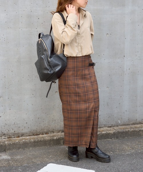 TRIANGLE PALETTE(トライアングルパレット)の「サイドベルトチェック柄Iラインスカート(スカート・レディース・ブラウン/ネイビー/ベージュ・FREE)」の14枚目の写真