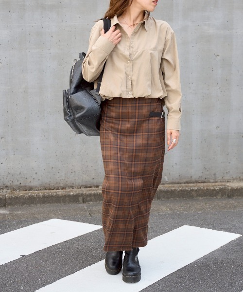 TRIANGLE PALETTE(トライアングルパレット)の「サイドベルトチェック柄Iラインスカート(スカート・レディース・ブラウン/ネイビー/ベージュ・FREE)」の15枚目の写真