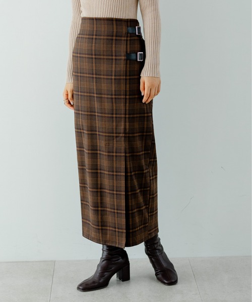 TRIANGLE PALETTE(トライアングルパレット)の「サイドベルトチェック柄Iラインスカート(スカート・レディース・ブラウン/ネイビー/ベージュ・FREE)」の13枚目の写真