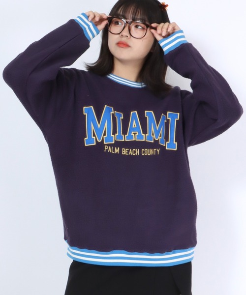 Salong hameu(サロン ハミュー)の「ソフトボアフリース カレッジロゴ刺繍リンガースウェットトップス メンズ レディース/トレーナープルオーバー(スウェット・レディース・ブラウン/パープル/ブルー/アイボリー・M/L/LL)」の6枚目の写真