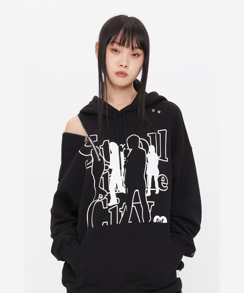 TARGETTO(ターゲット)の「【TARGETTO 】スリットジッパーフーディ / SLIT ZIPPER HOODIE(パーカー・レディース・チャコール/ブラック・FREE)」の3枚目の写真