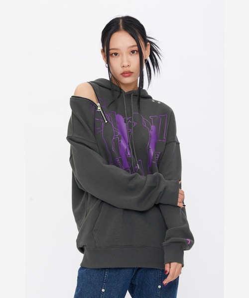 TARGETTO(ターゲット)の「【TARGETTO 】スリットジッパーフーディ / SLIT ZIPPER HOODIE(パーカー・レディース・チャコール/ブラック・FREE)」の18枚目の写真