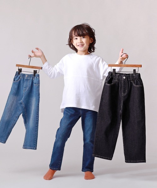 devirock（デビロック）の「楽デニム ハイウエスト テーパードパンツ（デニムパンツ・キッズ・サックスブルー/ネイビー・100cm/110cm/120cm/140cm/160cm/130cm/150cm）」の8枚目の写真