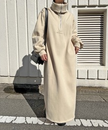 ハーフジップビッグカラースウェットマキシワンピース