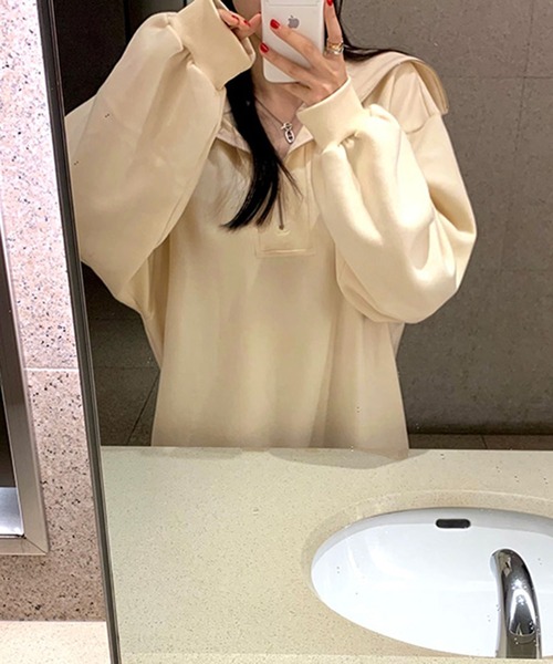 Jewelobe（ジュエローブ）の「ハーフジップビッグカラースウェットマキシワンピース（ワンピース・レディース・ベージュ/ネイビー/杢グレー・FREE）」の12枚目の写真