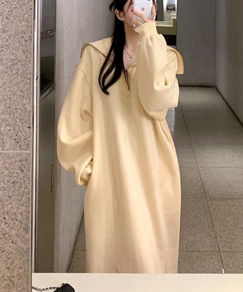 Jewelobe（ジュエローブ）の「ハーフジップビッグカラースウェットマキシワンピース（ワンピース・レディース・ベージュ/ネイビー/杢グレー・FREE）」の7枚目の写真