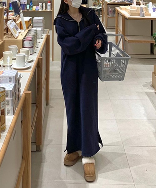 Jewelobe（ジュエローブ）の「ハーフジップビッグカラースウェットマキシワンピース（ワンピース・レディース・ベージュ/ネイビー/杢グレー・FREE）」の14枚目の写真