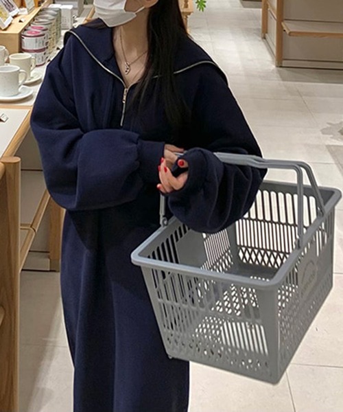 Jewelobe（ジュエローブ）の「ハーフジップビッグカラースウェットマキシワンピース（ワンピース・レディース・ベージュ/ネイビー/杢グレー・FREE）」の18枚目の写真