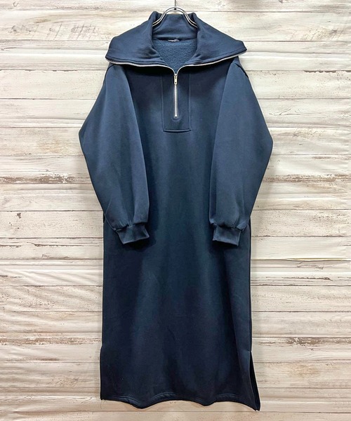 Jewelobe（ジュエローブ）の「ハーフジップビッグカラースウェットマキシワンピース（ワンピース・レディース・ベージュ/ネイビー/杢グレー・FREE）」の20枚目の写真