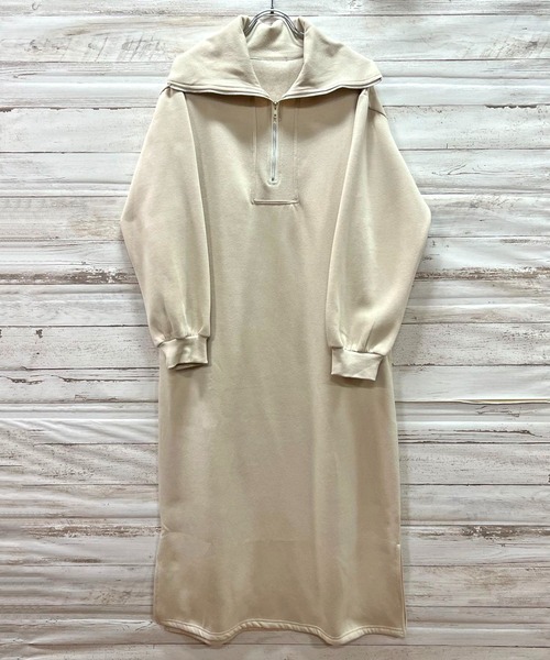 Jewelobe（ジュエローブ）の「ハーフジップビッグカラースウェットマキシワンピース（ワンピース・レディース・ベージュ/ネイビー/杢グレー・FREE）」の17枚目の写真