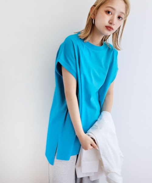 andme(アンドミー)の「USAコットン汗染み防止オーバーサイズフレンチスリーブTシャツ(Tシャツ/カットソー・レディース・チャコールグレー/ブラック/ブラウン/オフホワイト/ピンク/ターコイズブルー・M)」の8枚目の写真