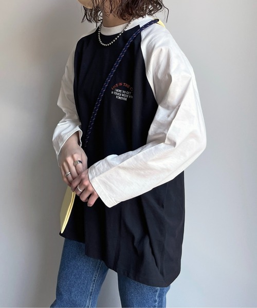 CPCM(シーピーシーエム)の「ラグラン1ポイント刺繍T(Tシャツ/カットソー・レディース・ブラック/ホワイト・LARGE/MEDIUM)」の4枚目の写真