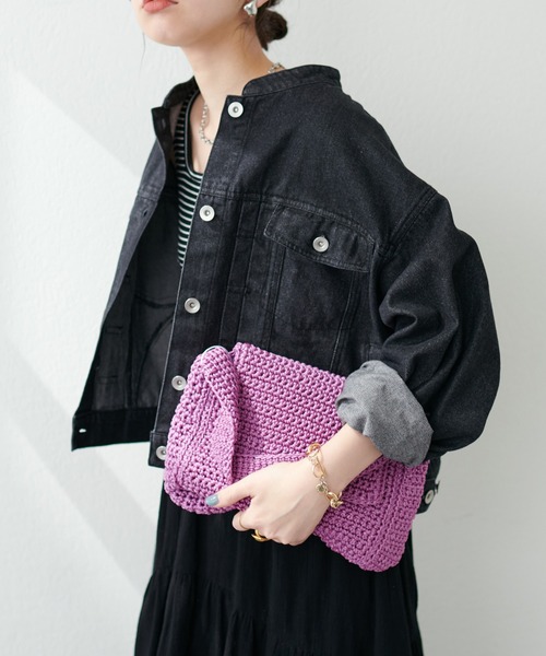 natural couture（ナチュラルクチュール）の「バンドカラーレギュラーＧジャン（デニムジャケット・レディース・インディゴブルー/アイボリー/ブラック・FREE）」の3枚目の写真