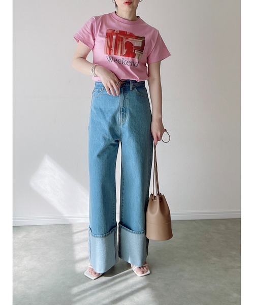 Yucca(ユッカ)の「Weekend プリントTシャツ (MEKKE 低身長向け)(Tシャツ/カットソー・レディース・ピンク/ホワイト/エメラルド・FREE)」の3枚目の写真