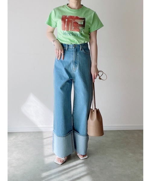 Yucca(ユッカ)の「Weekend プリントTシャツ (MEKKE 低身長向け)(Tシャツ/カットソー・レディース・ピンク/ホワイト/エメラルド・FREE)」の2枚目の写真