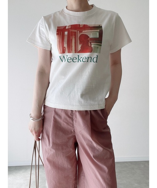 Yucca(ユッカ)の「Weekend プリントTシャツ (MEKKE 低身長向け)(Tシャツ/カットソー・レディース・ピンク/ホワイト/エメラルド・FREE)」の12枚目の写真