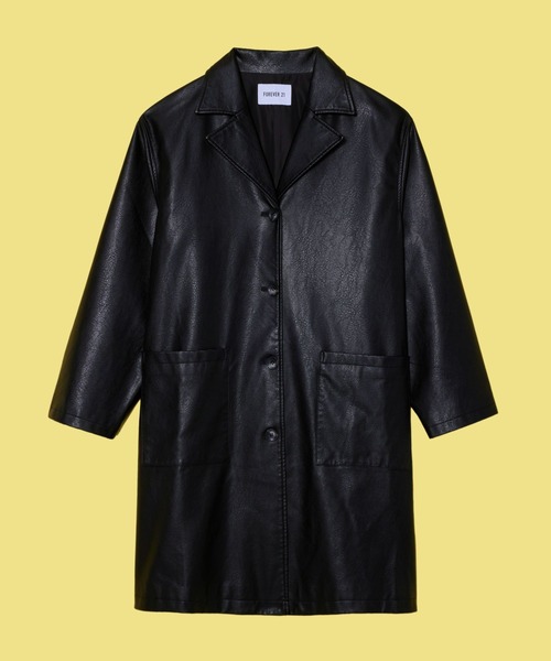 FOREVER 21(フォーエバー トゥエンティーワン)の「【POP】フェイクレザーロングジャケット(その他アウター・レディース・ブラック・FREE)」の1枚目の写真