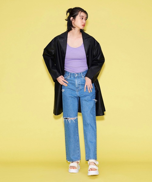 FOREVER 21(フォーエバー トゥエンティーワン)の「【POP】フェイクレザーロングジャケット(その他アウター・レディース・ブラック・FREE)」の2枚目の写真