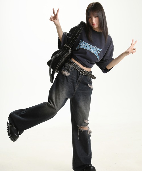 MASONPRINCE(メイソンプリンス)の「オーバーサイズ ダメージ加工 かすれロゴプリントTシャツ DT5002【MASONPRINCE】(Tシャツ/カットソー・メンズ・レッド/ホワイト/ネイビー・L/S/M)」の10枚目の写真
