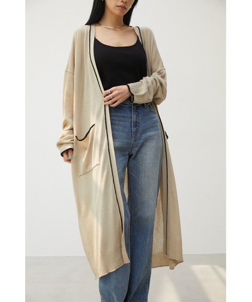 crie conforto（クリーコンフォルト）の「配色ラインロングカーデ（カーディガン/ボレロ・レディース・ライトベージュ/ブラック/グレー・FREE）」の3枚目の写真