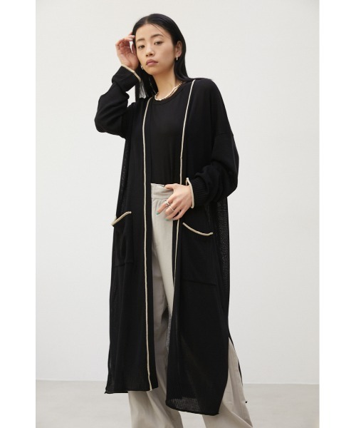 crie conforto（クリーコンフォルト）の「配色ラインロングカーデ（カーディガン/ボレロ・レディース・ライトベージュ/ブラック/グレー・FREE）」の4枚目の写真