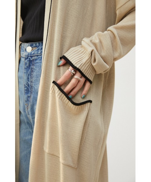 crie conforto（クリーコンフォルト）の「配色ラインロングカーデ（カーディガン/ボレロ・レディース・ライトベージュ/ブラック/グレー・FREE）」の7枚目の写真