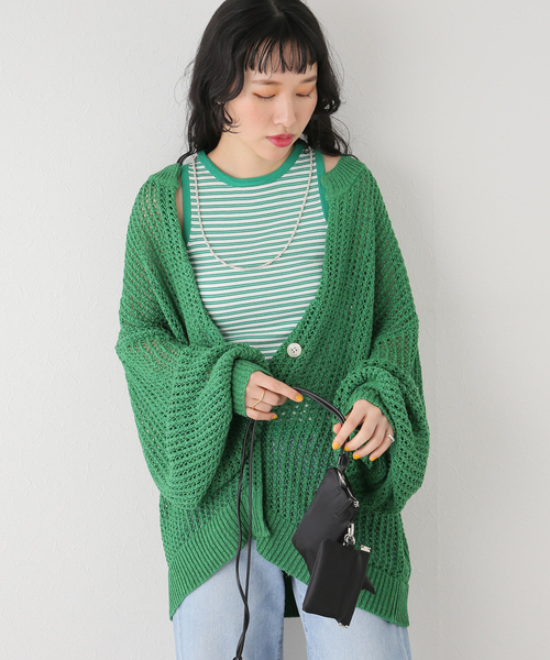 JOINT WORKS（ジョイントワークス）の「【eenie / イーニー】TAPE YARN KNIT CARDIGAN SET（アンサンブル・レディース・オレンジ/アイボリー/グリーン・FREE）」の2枚目の写真