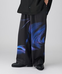 Luis ルイス セットアップ シャツ＆ワイドパンツ SMOKE総柄 ブルー Lui's（ルイス）の「SMOKEプリントリラックスパンツ (セットアップ対応