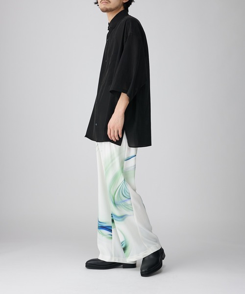 Luis ルイス セットアップ シャツ＆ワイドパンツ SMOKE総柄 ブルー Luis ルイス セットアップ シャツ＆ワイドパンツ SMOKE総柄 ブルー