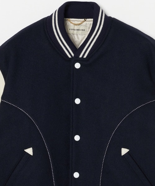 FORSOMEONE(フォーサムワン)の「FORSOMEONE VARSITY JACKET(スタジャン・メンズ・ネイビー・50/48)」の3枚目の写真