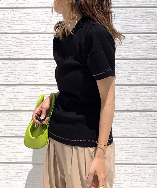 Q（キュー）の「リブデイリークルーネックT（Tシャツ/カットソー・レディース・ブラック/アイボリー・MEDIUM）」の6枚目の写真