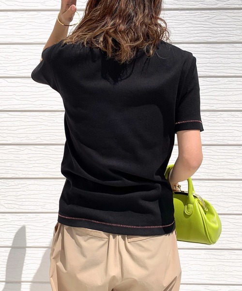 Q（キュー）の「リブデイリークルーネックT（Tシャツ/カットソー・レディース・ブラック/アイボリー・MEDIUM）」の7枚目の写真