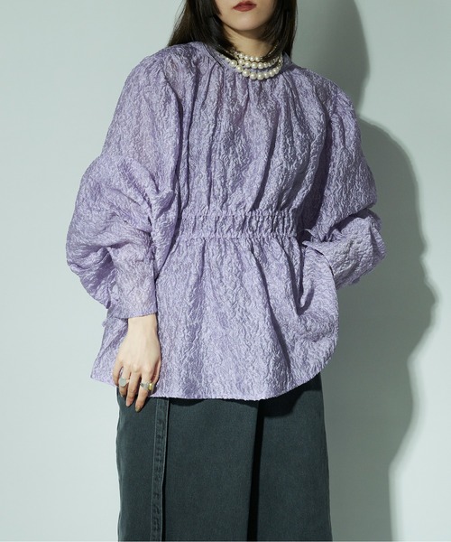 Ezick(エジック)の「Blooming jacquard 2way フェアリーブラウス(シャツ/ブラウス・レディース・グリーン/ラベンダー/ホワイト・FREE)」の5枚目の写真