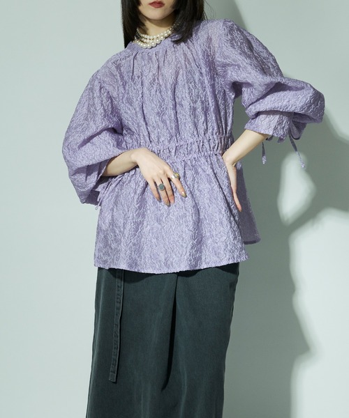 Ezick(エジック)の「Blooming jacquard 2way フェアリーブラウス(シャツ/ブラウス・レディース・グリーン/ラベンダー/ホワイト・FREE)」の4枚目の写真