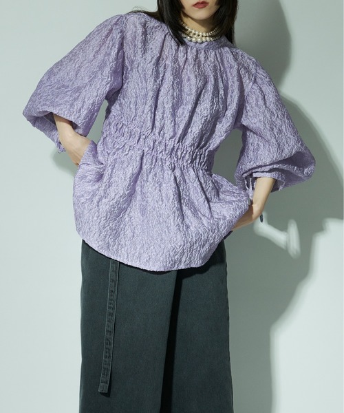 Ezick(エジック)の「Blooming jacquard 2way フェアリーブラウス(シャツ/ブラウス・レディース・グリーン/ラベンダー/ホワイト・FREE)」の6枚目の写真