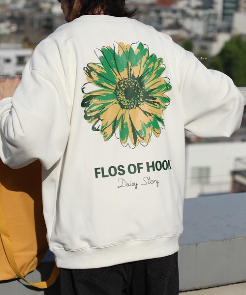 HOOK(フック)の「HOOK -original- ポップマーガレットバックプリントスウェット(スウェット・メンズ・ブラック/グリーン/ネイビー/ホワイト/グレー/ワインレッド/ブラウン/パープル・L/M/XL)」の1枚目の写真