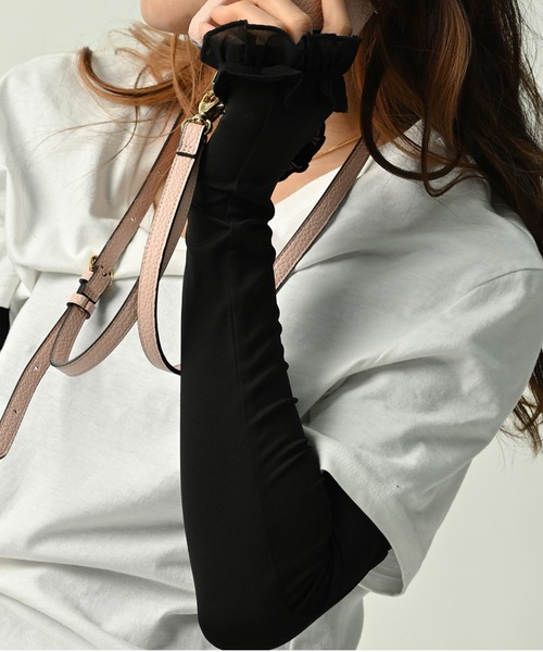 Felt-Maglietta(フェルトマリエッタ)の「UPF50+UVカット吸水速乾フリルアームカバー(アームカバー・レディース・ブラック・FREE)」の9枚目の写真